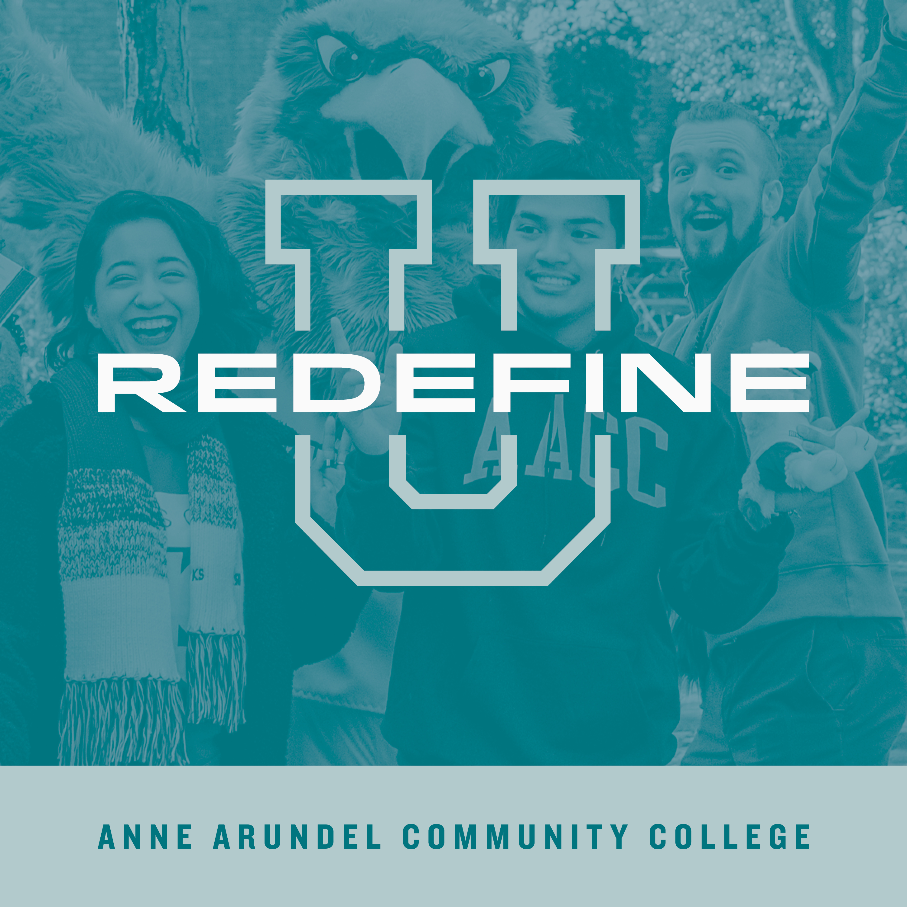 Icon with Redefine U logo and students in the background.